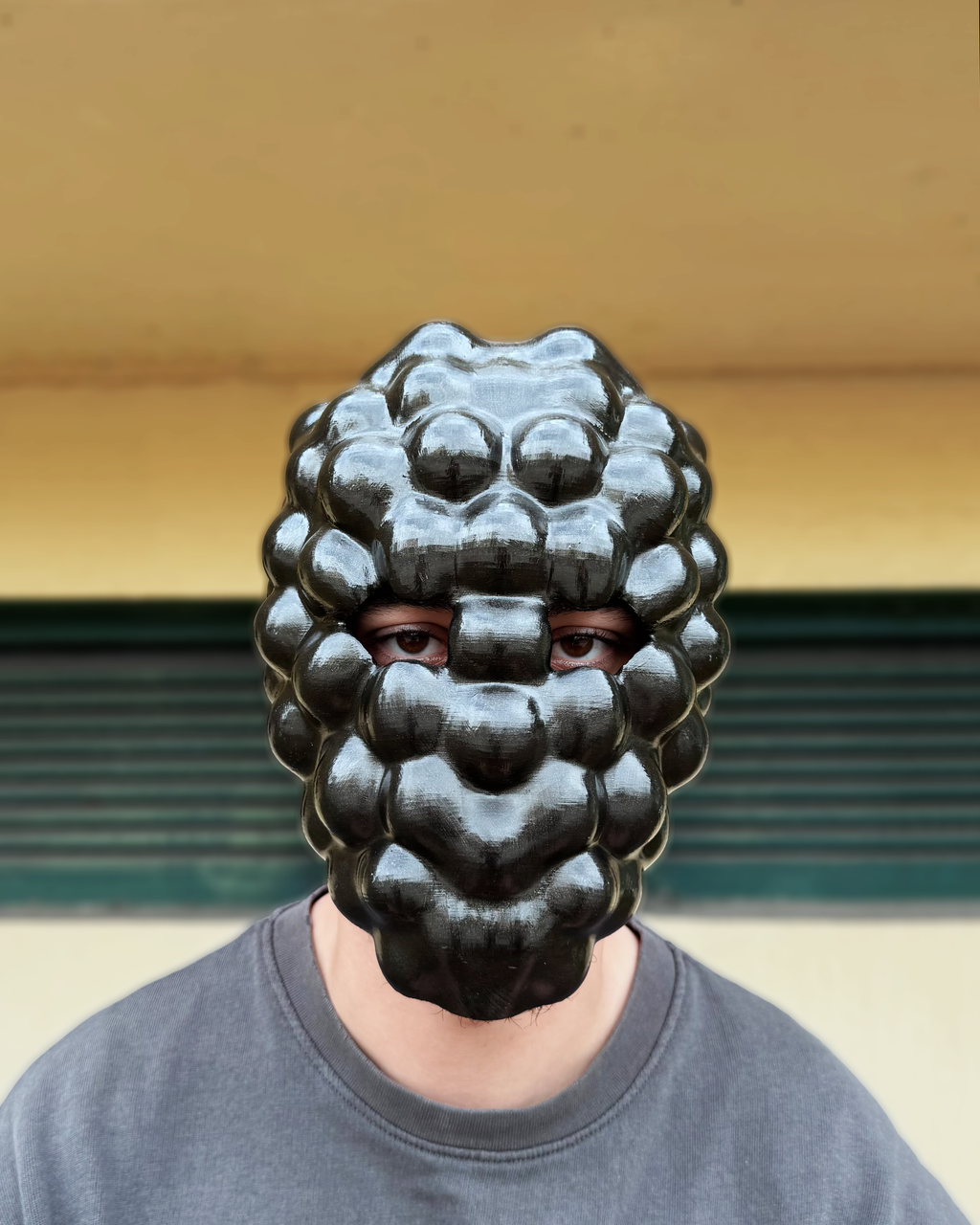 Alien Bloom Face Mask – Black Shiny Cosmic Cluster Mask - Space Fruit Mask – Glossy Biomorphic - Venemask