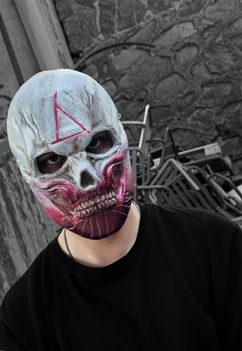 Bloody Skull Ghoul Face Skeleton Scary Mask - Triangle stamp detail - Horror Gothic - Death Skull