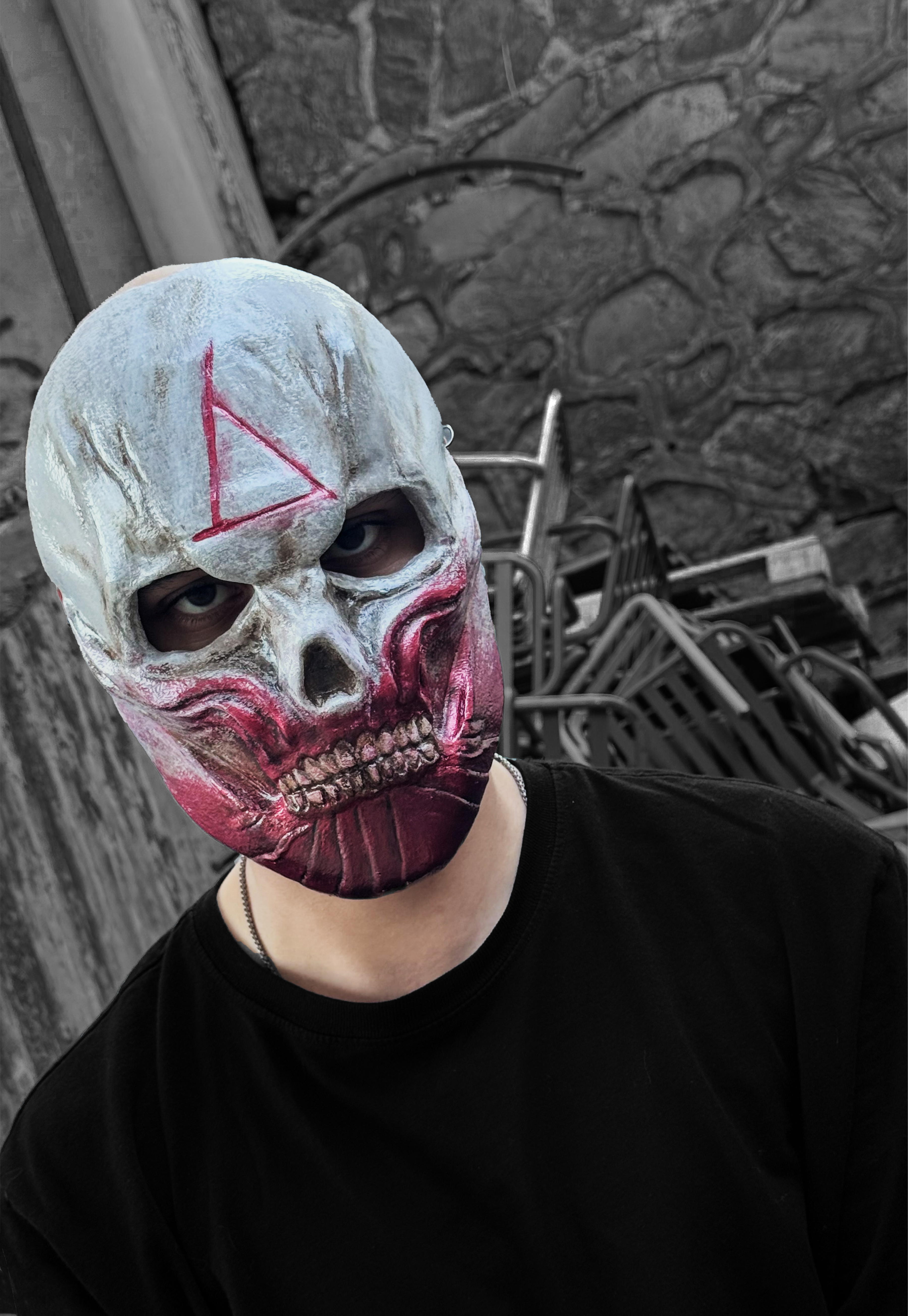 Bloody Skull Ghoul Face Skeleton Scary Mask - Triangle stamp detail - Horror Gothic - Death Skull