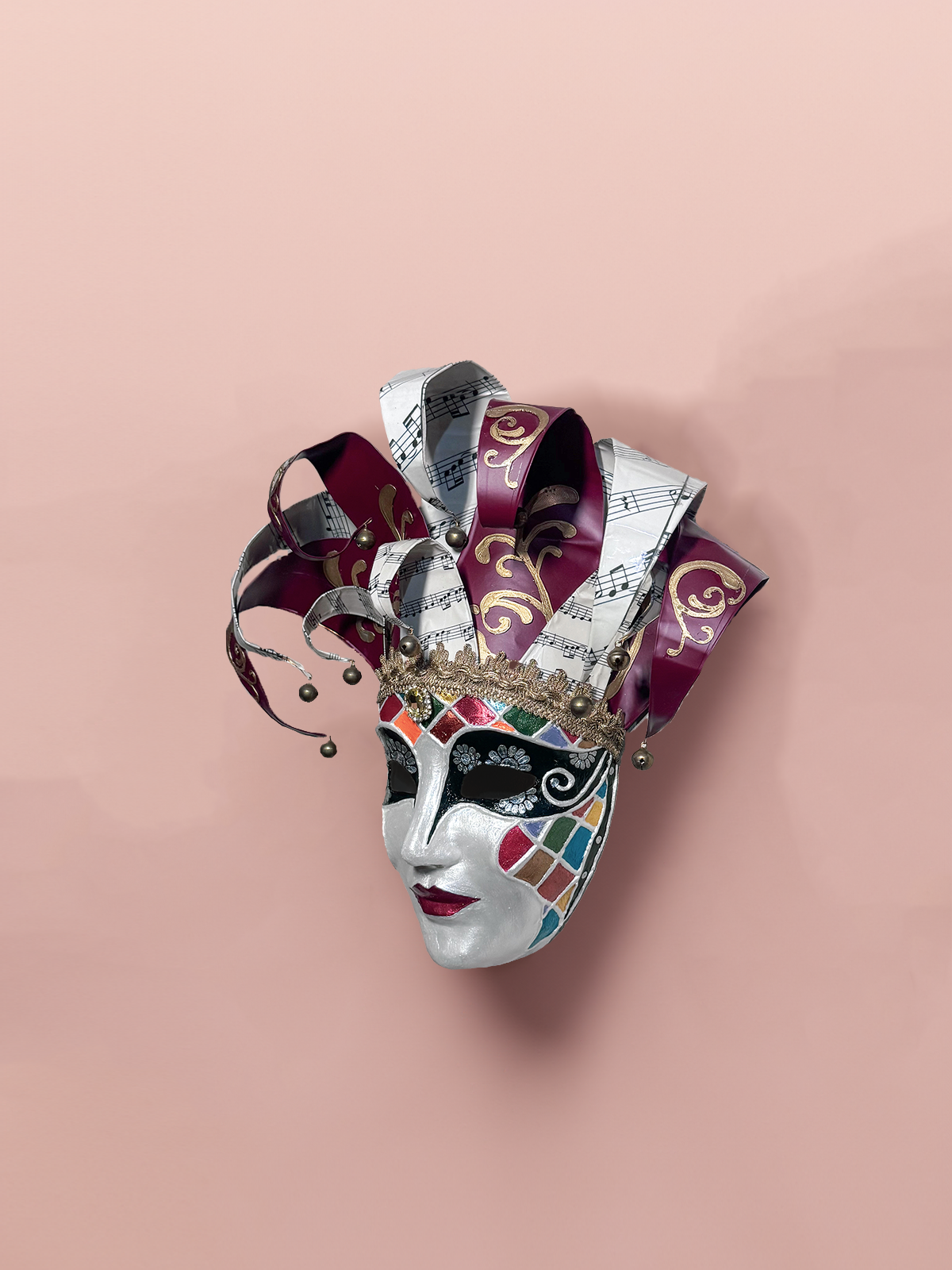 Red and White Jester Mask - Venetian Mask - Rio Venice Carnival - Colorfull Face - Venemask