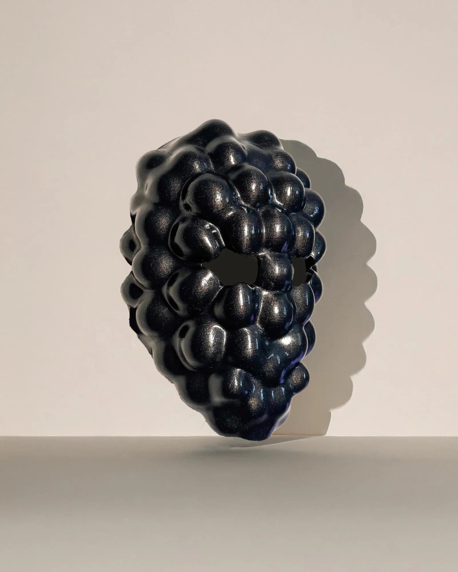 Alien Bloom Face; Black Shiny Cosmic Cluster, Space Fruit, Glossy Biomorphic mask; handcrafted venetian cosplay fantasy mask