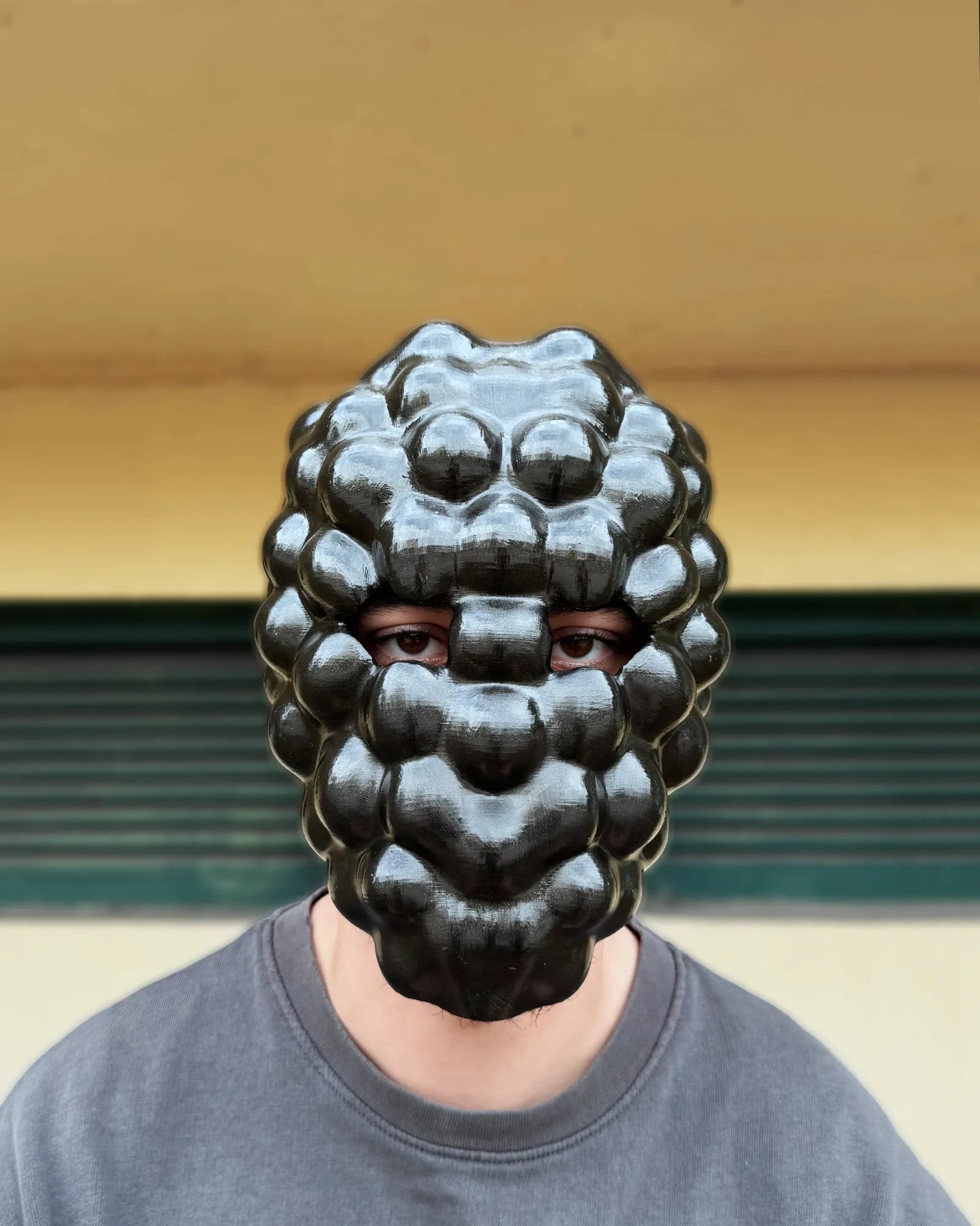 Alien Bloom Face; Black Shiny Cosmic Cluster, Space Fruit, Glossy Biomorphic mask, handcrafted Venetian cosplay fantasy mask