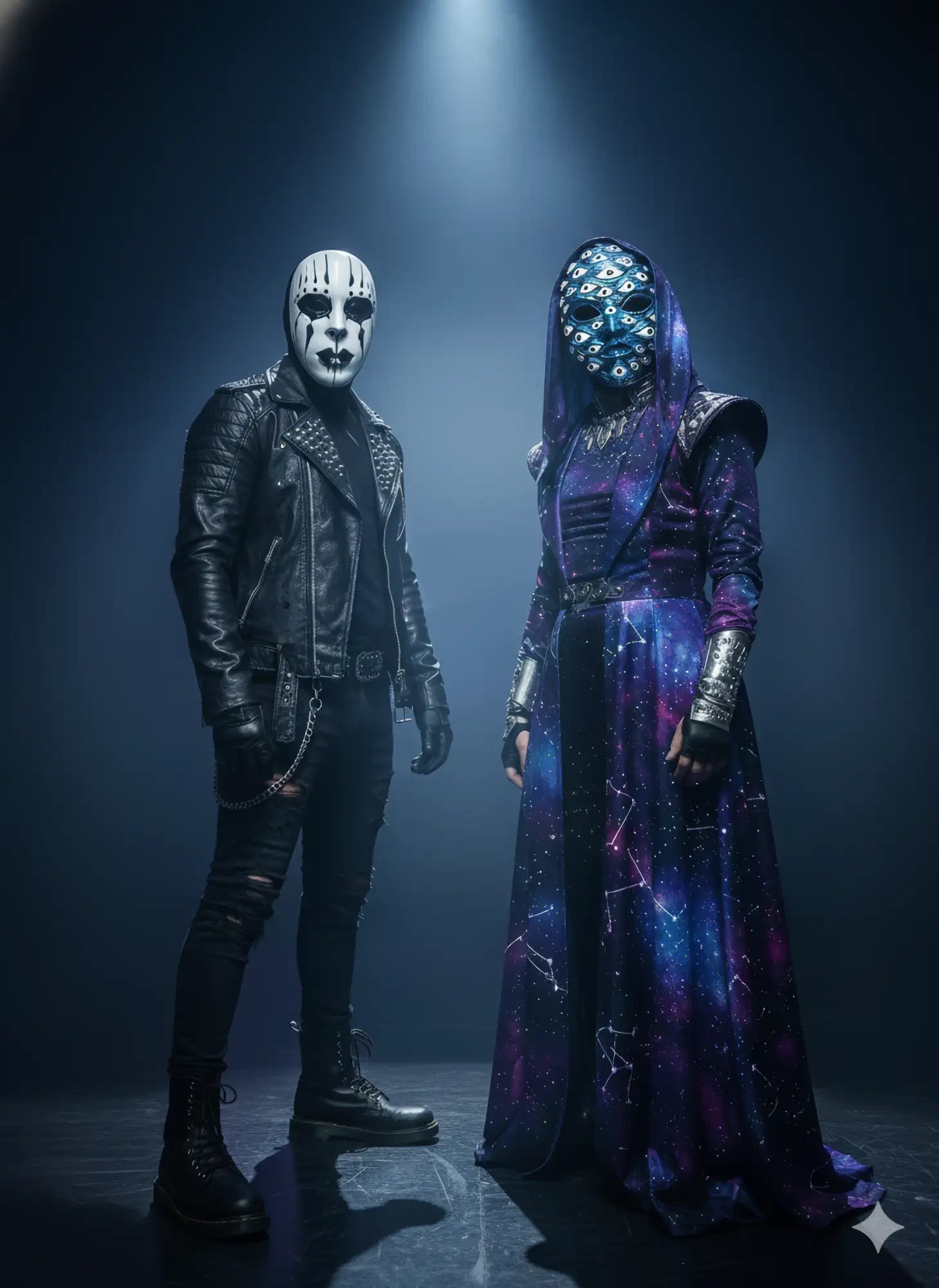 Black leather jacket with skull mask