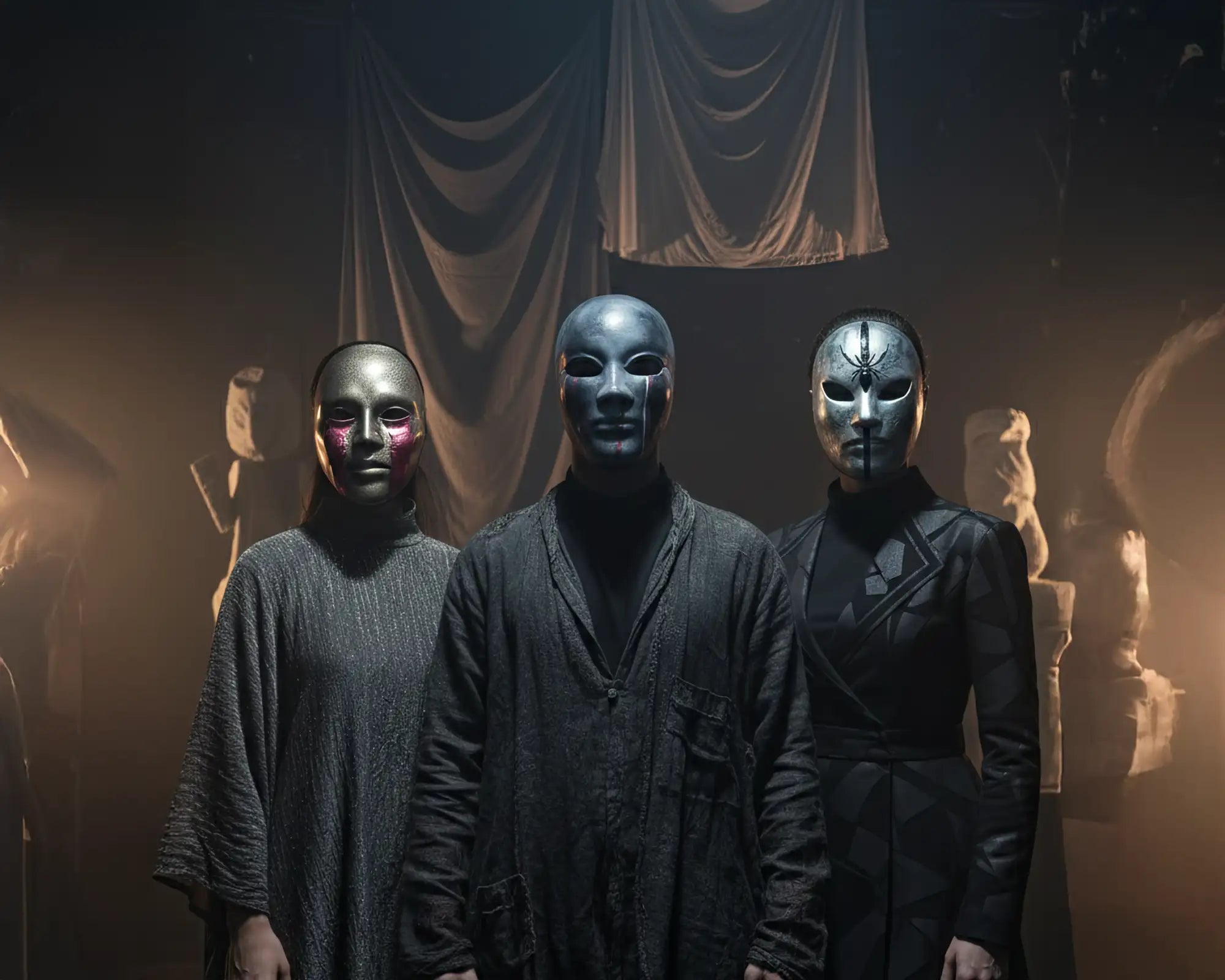 Black leather mask with silver accents and intricate design