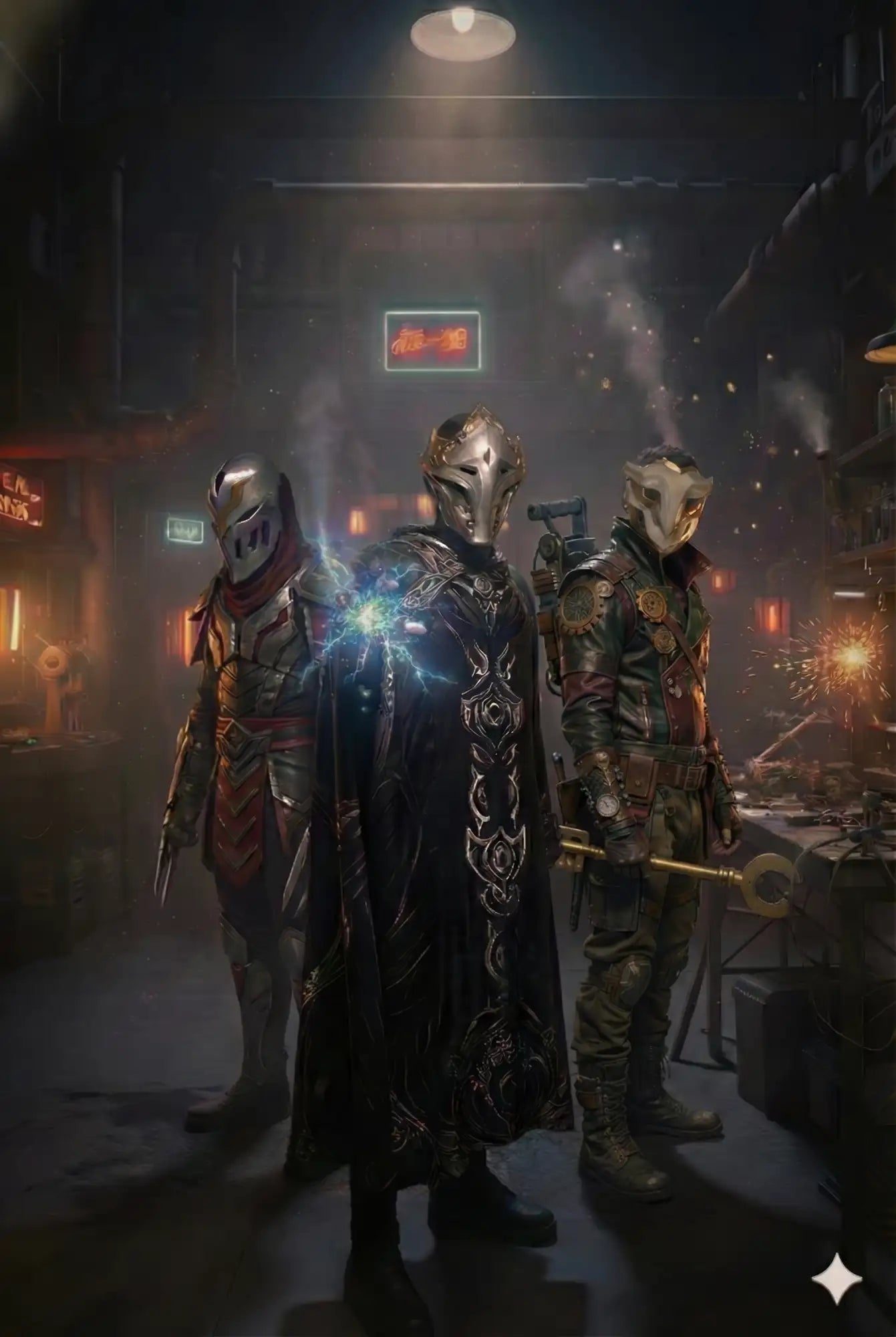 Black and silver armor with intricate designs