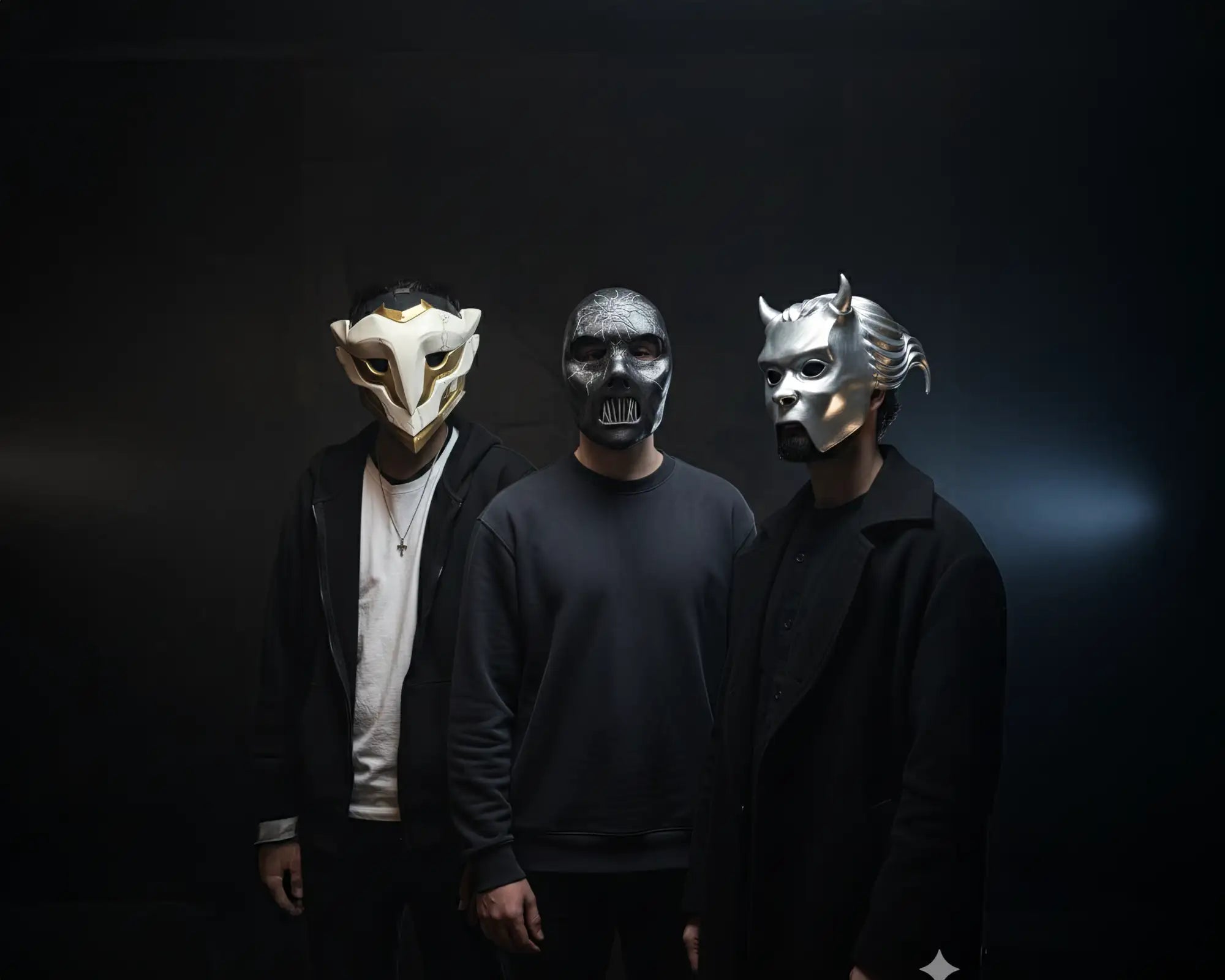 Black and white slipknot mask set with horns and ears design