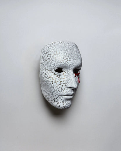 Blood Crying Venetian; Bloddy Eye, Cracking Face Pattern White Mask, handcrafted venetian mask for cosplay or fantasy events