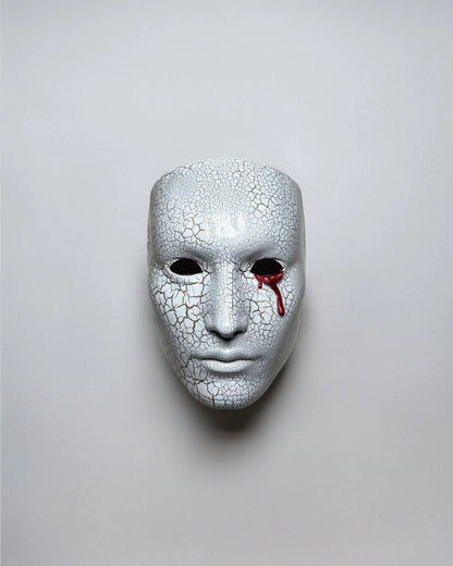 Blood Crying Venetian; Bloddy Eye, Cracking Face Pattern White Mask, handcrafted cosplay mask, fantasy venetian mask decor.