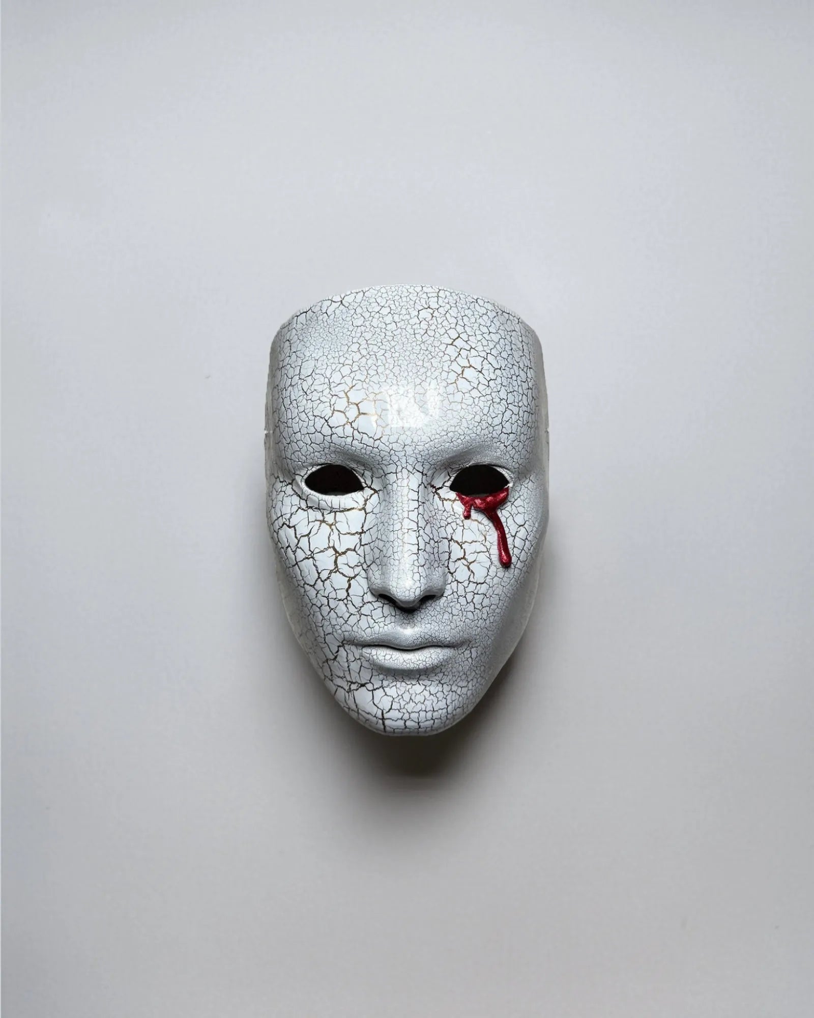 Blood Crying Venetian; Bloddy Eye, Cracking Face Pattern White Mask - Venemask