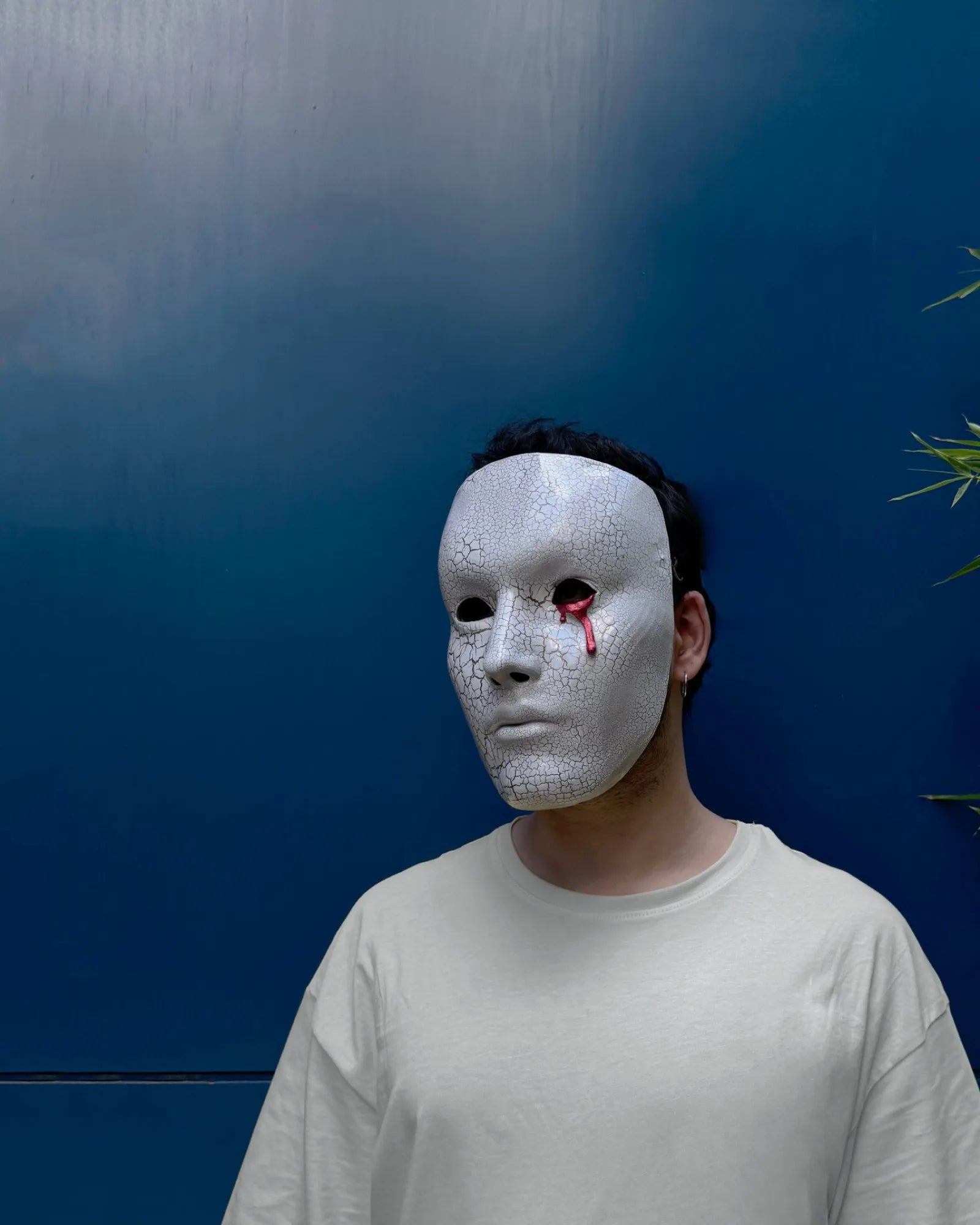 Blood Crying Venetian; Bloddy Eye, Cracking Face Pattern White Mask - Venemask