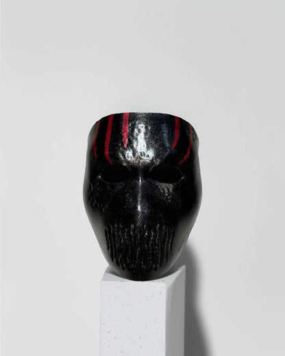 Bloody Death; Black Mask with Red Details - Horror, Halloween, handcrafted Venetian cosplay mask, perfect for fantasy events.