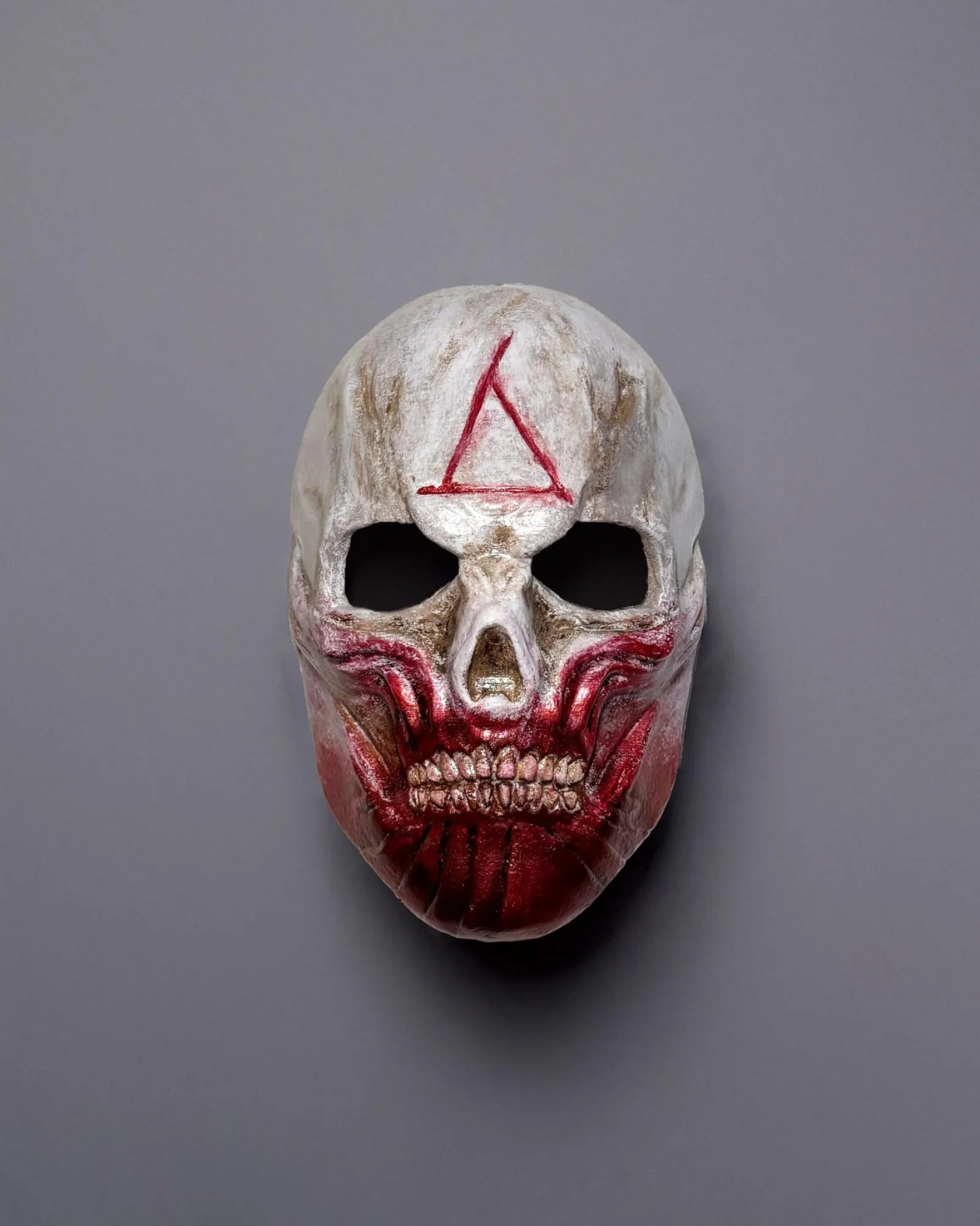 Bloody Skull Ghoul Face Skeleton; Triangle stamp detail, Horror Gothic mask, handcrafted venetian cosplay fantasy mask.