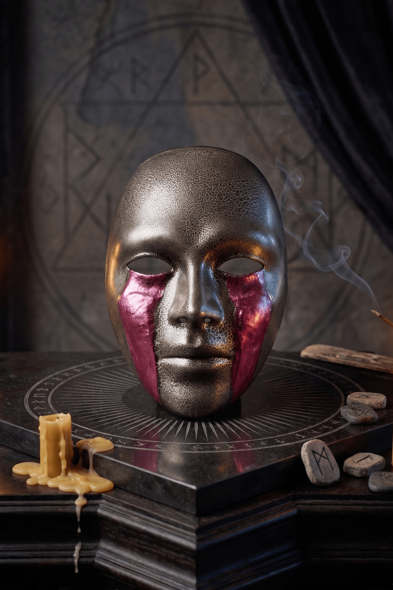 Cracked Black and Gold with Blood Cry Lines; Gothic Art Cosplay Mask - Venemask