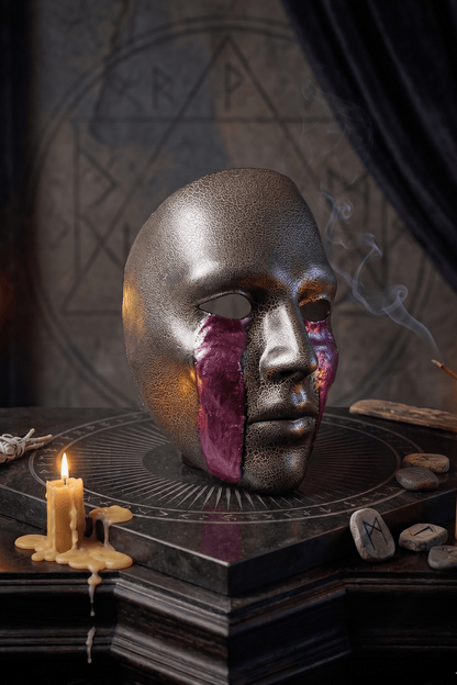 Cracked Black and Gold with Blood Cry Lines; Gothic Art Cosplay Mask - Venemask