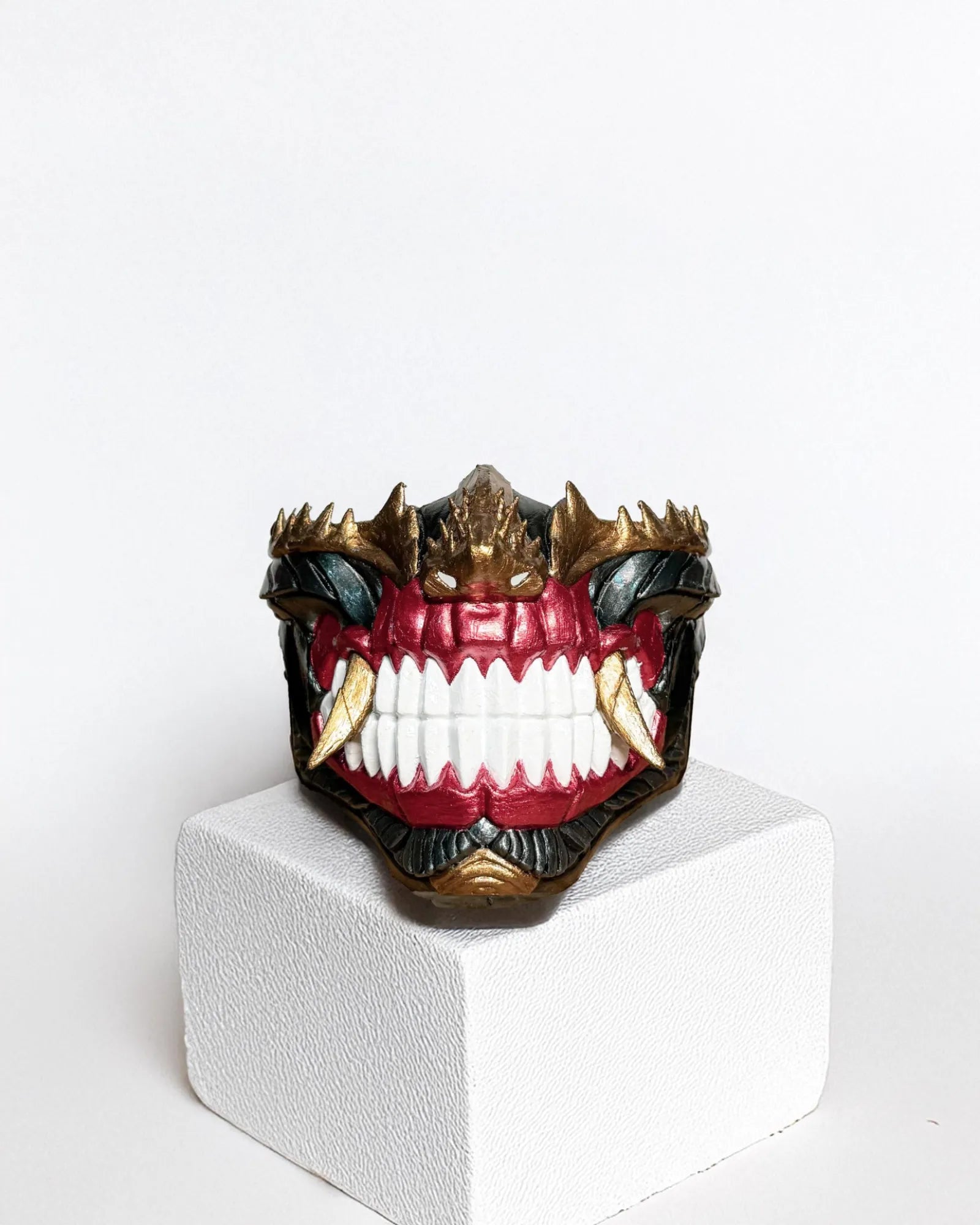 Dark Cyber Samurai Half Oni; dark Onu demons mask with white teeth - Venemask
