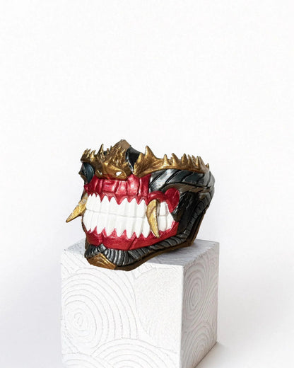 Dark Cyber Samurai Half Oni; dark Onu demons mask with white teeth - Venemask