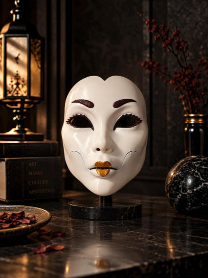 Demon Geisha Gold Mask - Japanese Horror Folklore, Cosplay Masquerade, cosplay - Venemask