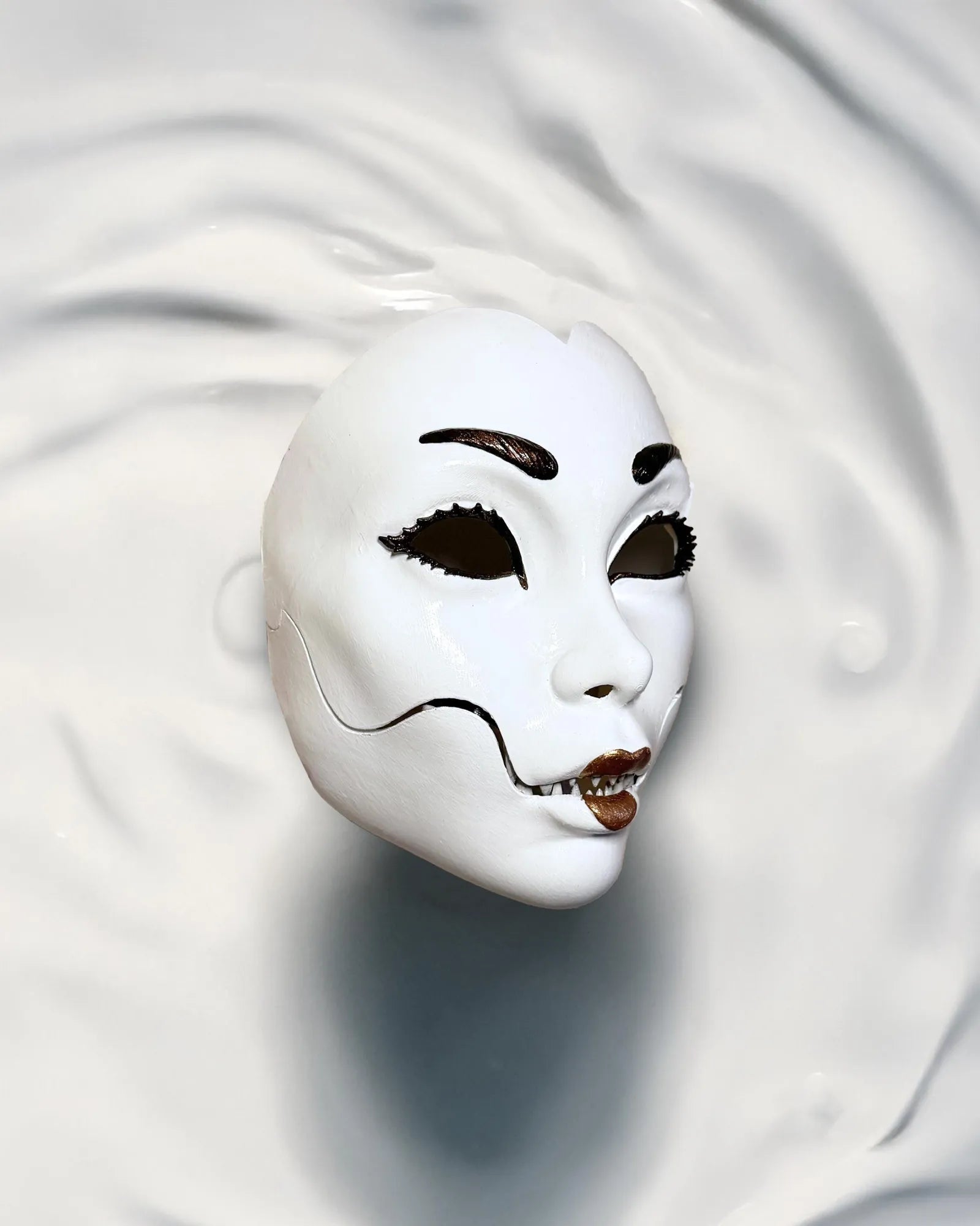 Demon Geisha; Mythology Geisha Moveable Jar, Japanese folklore mask; handcrafted venetian cosplay fantasy mask