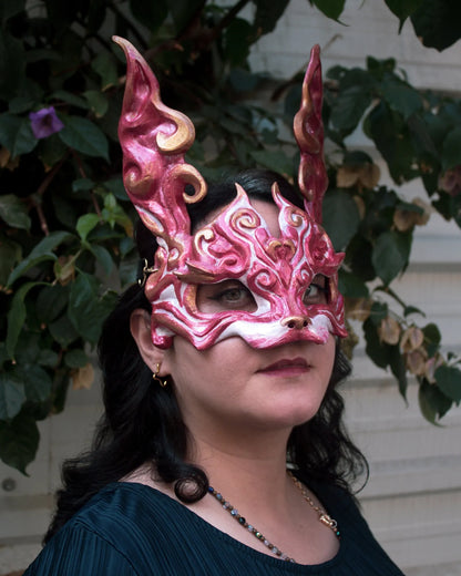 Handcrafted Easter Red, White and Gold Rabbit; Masque De Lapin, Steampunk mask for cosplay and fantasy, venetian style.