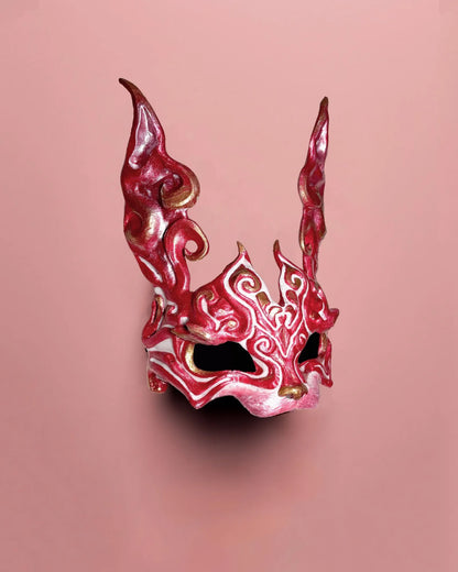 Easter Red, White and Gold Rabbit; Masque De Lapin, Steampunk mask handcrafted Venetian cosplay fantasy resin mask.
