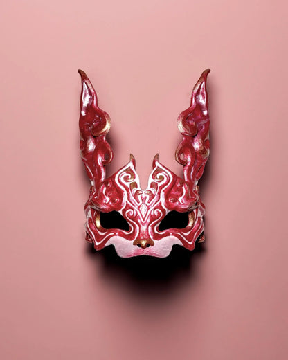 Easter Red, White and Gold Rabbit; Masque De Lapin, Steampunk mask, handcrafted Venetian cosplay fantasy mask for masquerade parties.