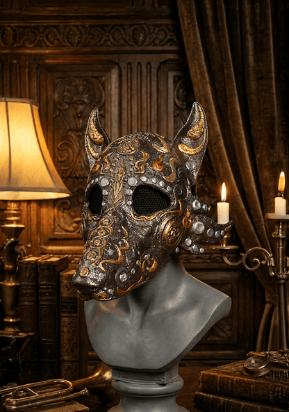Egyptian Dog Skull Mask: Antique Motifs, Fancy embroidery detail - Venemask