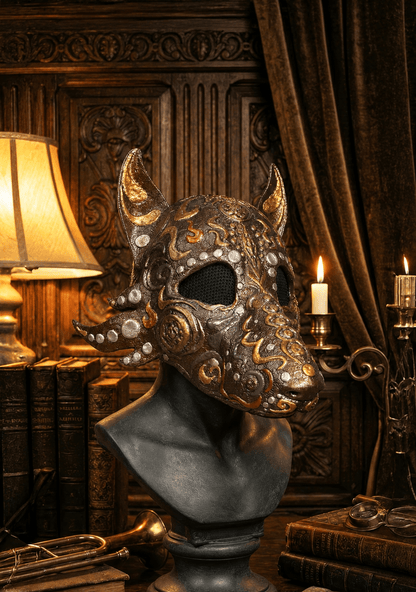Egyptian Dog Skull Mask: Antique Motifs, Fancy embroidery detail - Venemask