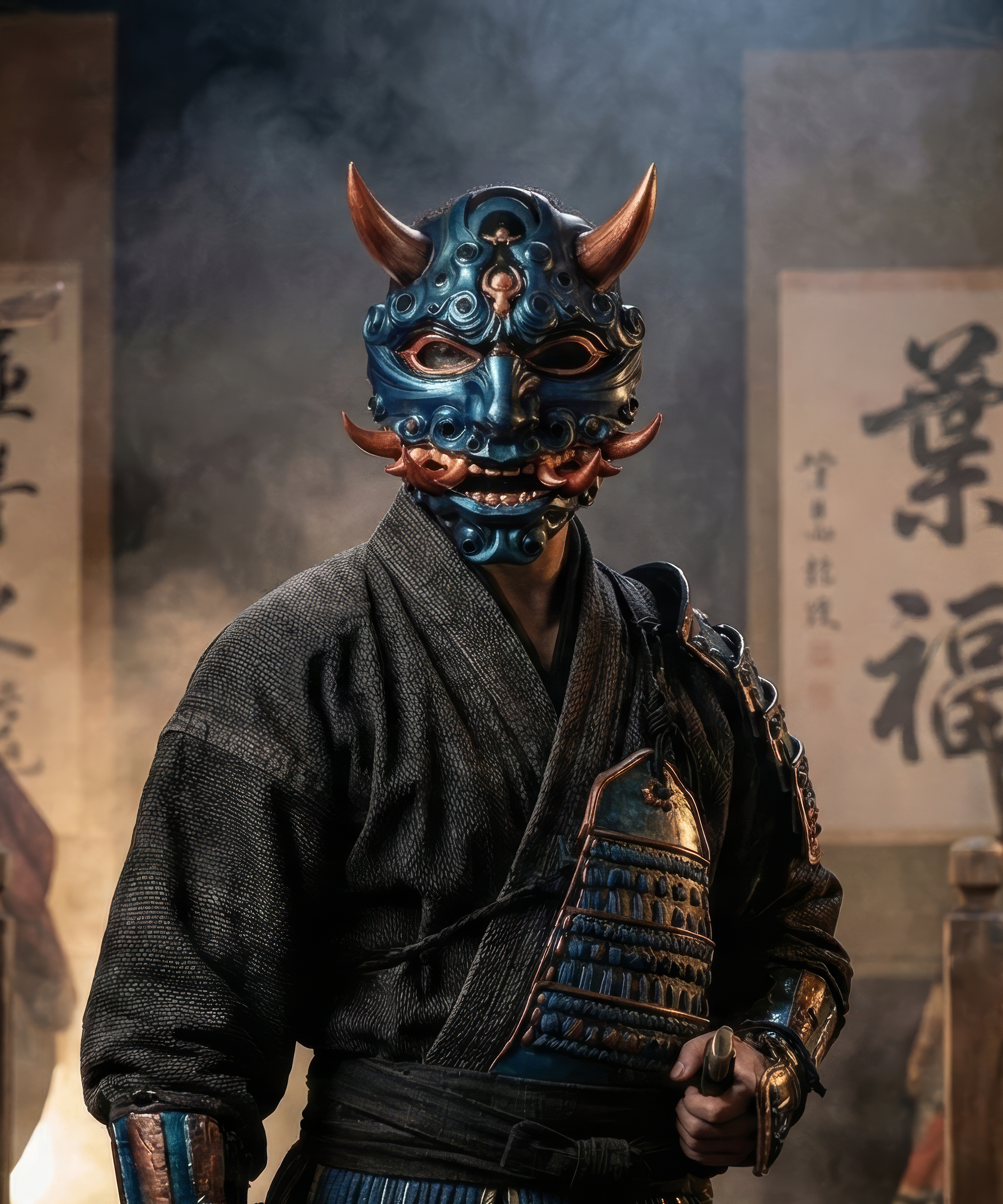 Honnari Oni; Mythology Samurai Aesthetics, Oni Demons, Japanese folklore mask; handcrafted Venetian cosplay mask