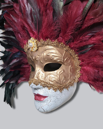 Eyes Wide Shut Inspired - Bill Harford and Red Burgundy Mandy Feathers Mask - Venemask