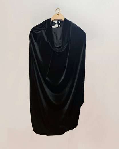 Eyes Wide Shut Inspired Black Velvet Hooded Cloak for Halloween, handcrafted for masquerade parties, cosplay, with Venetian mask style.