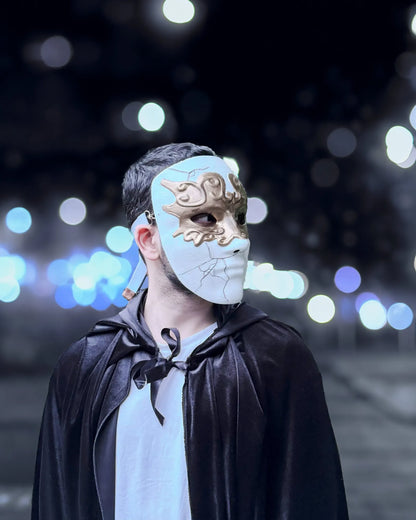 Eyes Wide Shut Inspired Black Velvet Hooded Cloak; Halloween Cloak for masquerade party with handcrafted venetian mask.