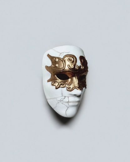 Eyes Wide Shut Inspired; Fidelio, Gold Eyes White Venetian mask, handcrafted fantasy design for cosplay and masquerade events.