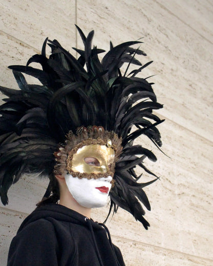 Eyes Wide Shut Mandy; Original Pattern Black Feathers, Kubrick Film Mask, handcrafted Venetian cosplay mask with high-quality feathers.
