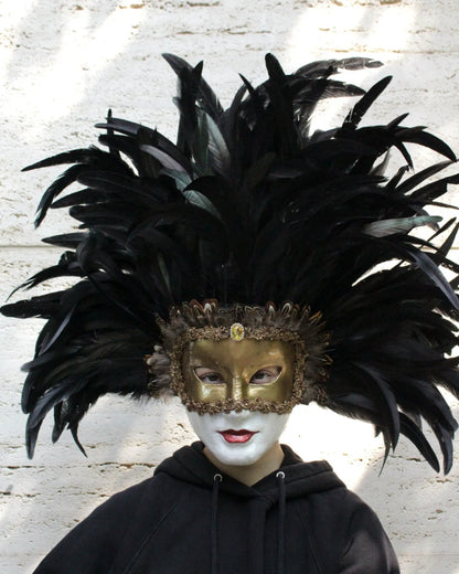 Eyes Wide Shut Mandy; Original Pattern Black Feathers, Kubrick Film Mask, handcrafted Venetian cosplay mask with luxurious feathers.