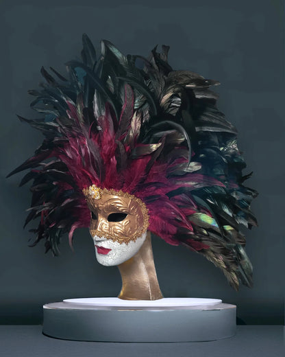 Feather Princess Woman; Venetian Masquerade Mask - Eyes Wide Shut inspired, handcrafted with feathers, perfect for cosplay and fantasy events.