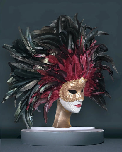 Feather Princess Woman; Venetian Masquerade Mask - Eyes Wide Shut inspired, handcrafted, venetian fantasy mask for cosplay and decor.