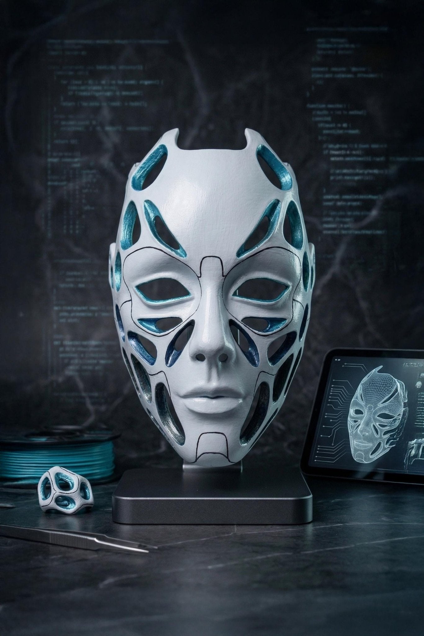 Futuristic Cyberpunk AI Comcept Mask: Sci - Fi Cosplay, AI Alien Face Mask, Techwear Costume Prop - Venemask