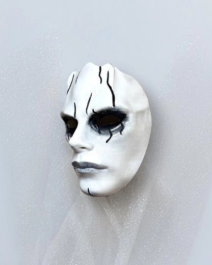 Gothic Face Venetian; White Face with Black lines, Masquerade Party Mask - Venemask