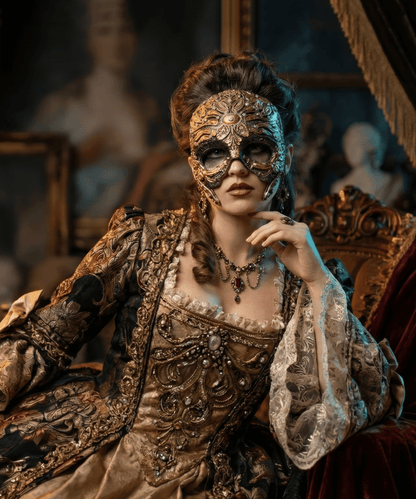 Half Skull with Antique Motifs and Stones, fancy embroidery detail mask - Venemask