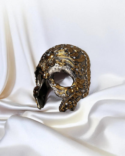 Half Skull with Antique Motifs and Stones, fancy embroidery detail mask - Venemask