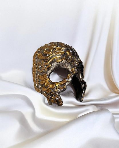 Half Skull with Antique Motifs and Stones, fancy embroidery detail mask - Venemask