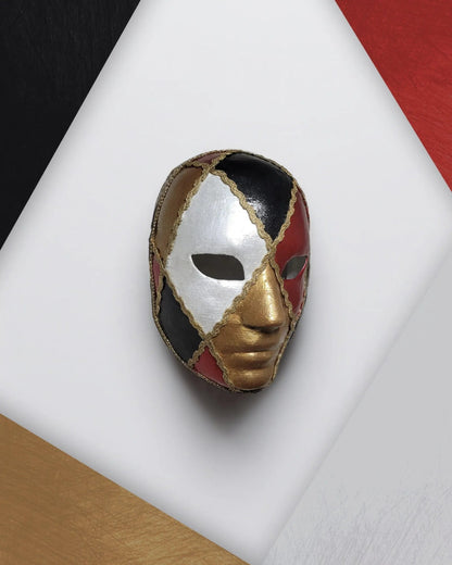 Harlequin Style Red, Gold, Black and White - Venetian, Bauta Mask - Venemask