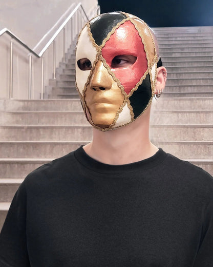 Harlequin Style Red, Gold, Black and White - Venetian, Bauta Mask - Venemask