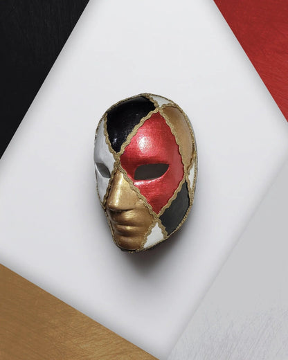 Harlequin Style Red, Gold, Black and White - Venetian, Bauta Mask - Venemask
