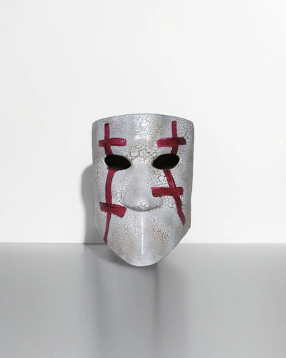 Historical Venetian Bauta; Red Accents on White, Traditional Crusades mask - Venemask
