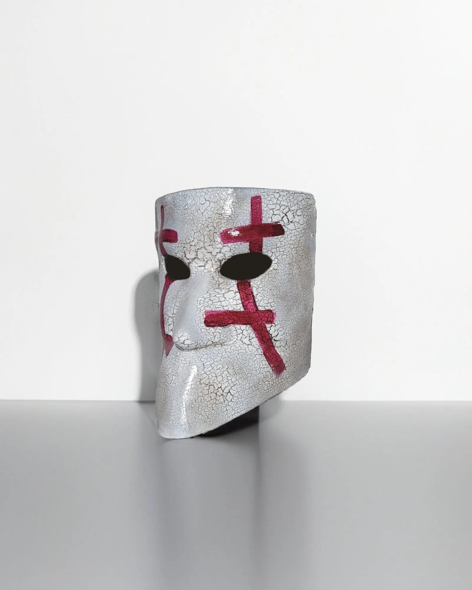 Historical Venetian Bauta; Red Accents on White, Traditional Crusades mask - Venemask