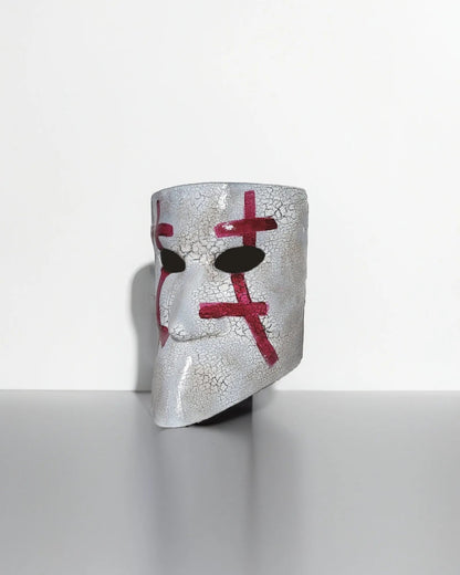 Historical Venetian Bauta; Red Accents on White, Traditional Crusades mask - Venemask