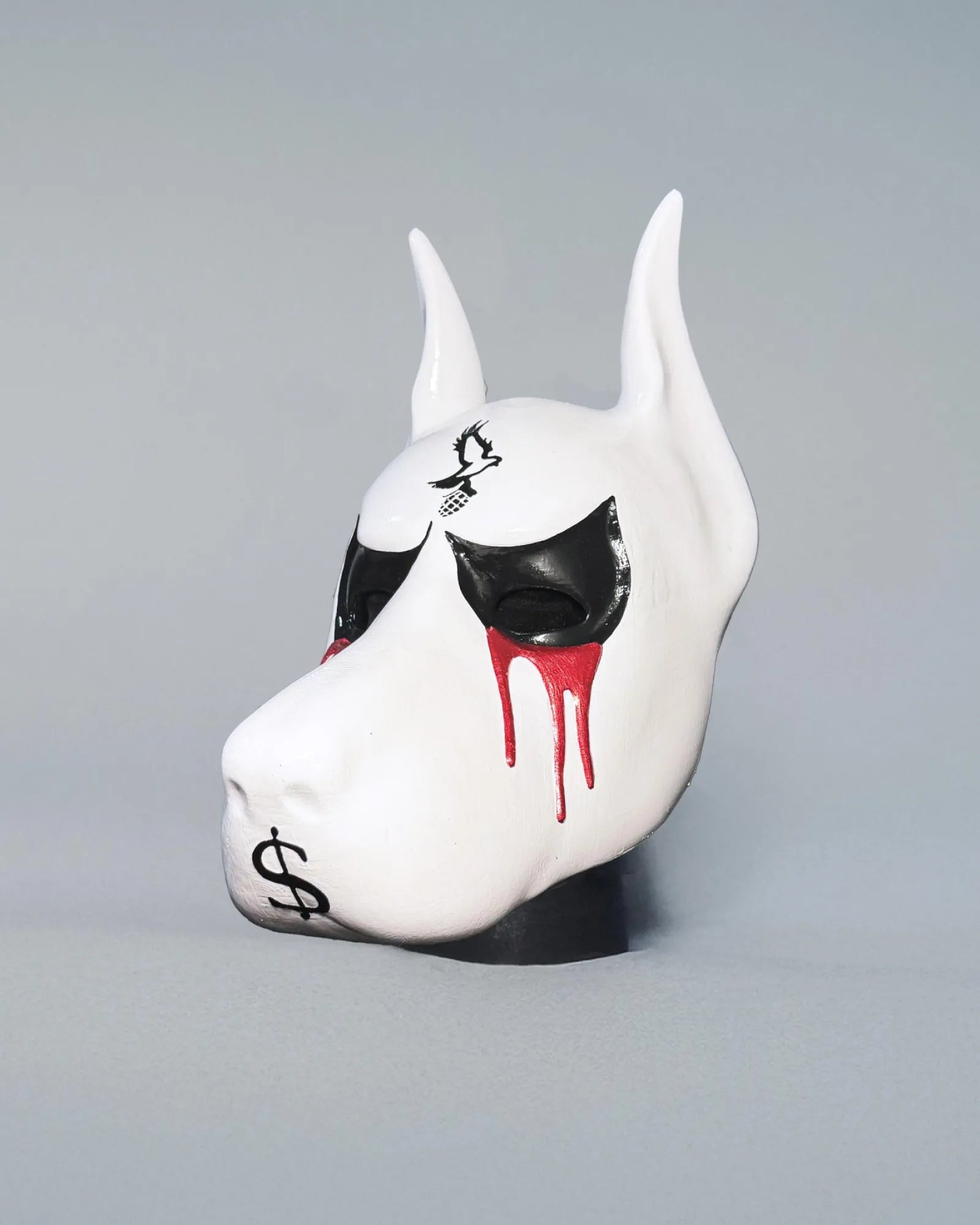 Hollywood Undead J-Dog Inspired; Cartoonish Dog, Blood and Dolar Helmet handcrafted Venetian cosplay mask with fantasy design.