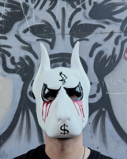 Hollywood Undead J-Dog Inspired; Cartoonish Dog, Blood and Dolar Helmet handcrafted Venetian cosplay mask with fantasy design.