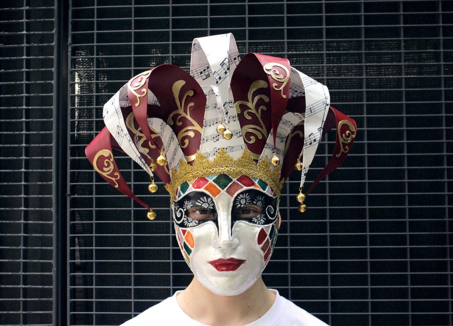 Red and White Jester Mask - Venetian Mask - Rio Venice Carnival - Colorfull Face